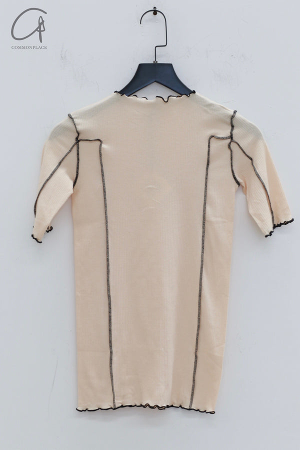 BASERANGE ruffled ribbed cotton T-shirt BAS-TTO3-RB-SU24-KANO PINK TTO3-RB-000